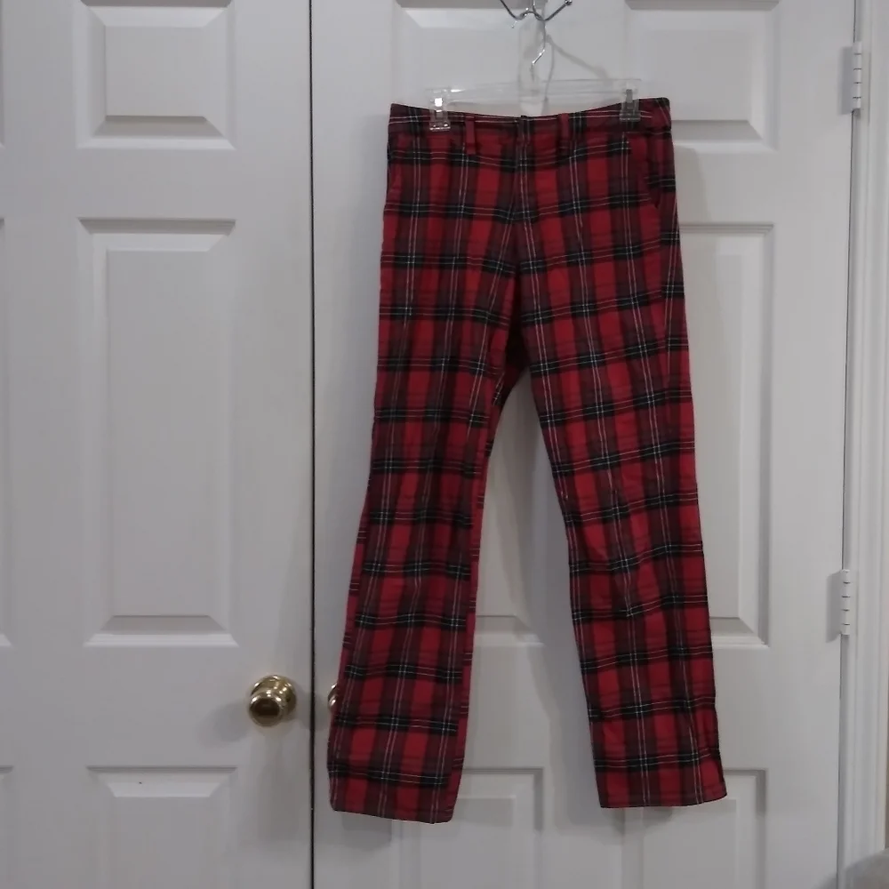 Empyre Urban Outfitters Red Plaid Preppy Corpcore Straight Crop Pants Size 5